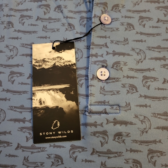 Stony Wilds Men's Light Blue Fish Patterned Polo Shirt - Picture 3 of 4